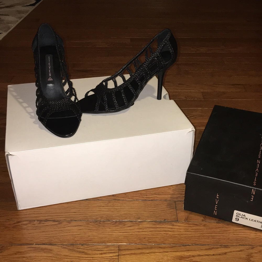 Black leather heels